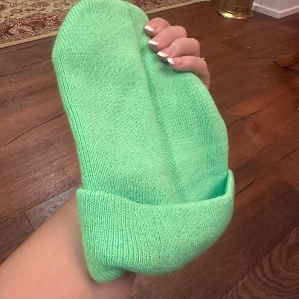 Neon Green Beanie EUC Knit Cap Hat Winter